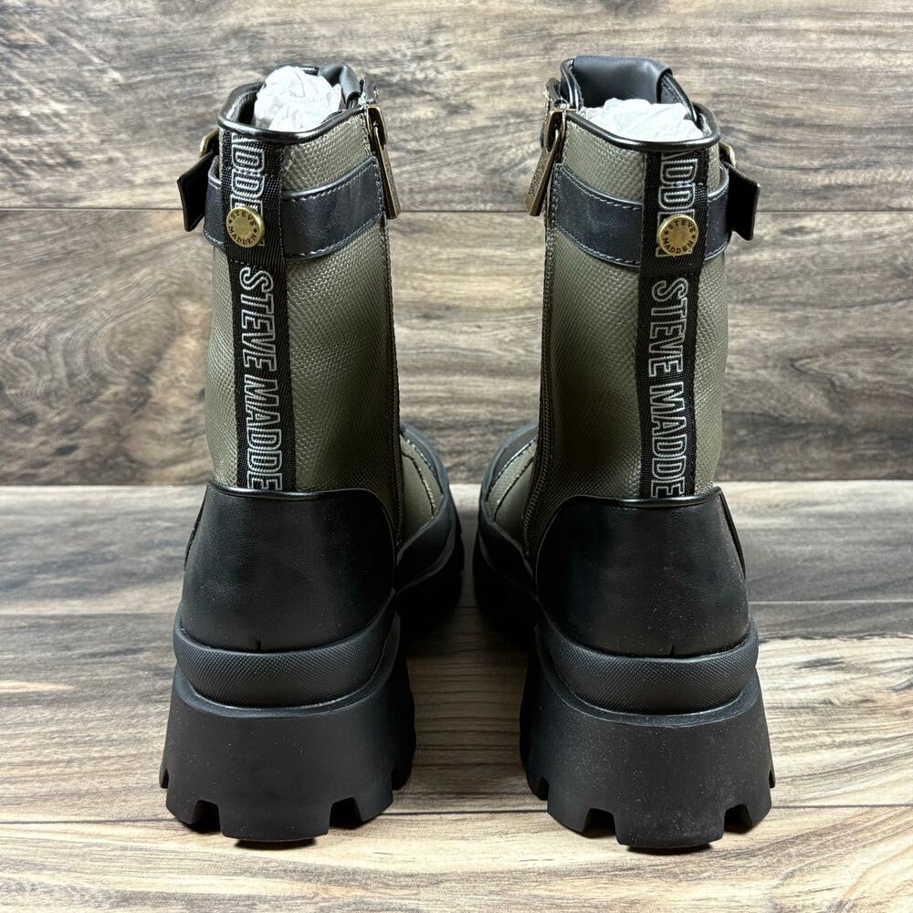 NIB Steve Madden Matriarch Leather Mixed Media Ankle Combat Boots Olive Multi 8M - Picture 6 of 10